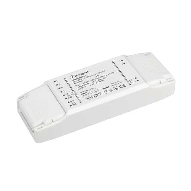Блок питания ARV-SP-24040-PFC-DALI-1-10V-PD (24V, 1.67A, 40W) (Arlight, IP20 Пластик, 5 лет), артикул 041385