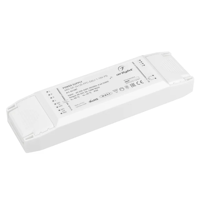 Блок питания ARV-SP-24120-PFC-DALI-1-10V-PD (24V, 5A, 120W) (Arlight, IP20 Пластик, 5 лет), артикул 041387