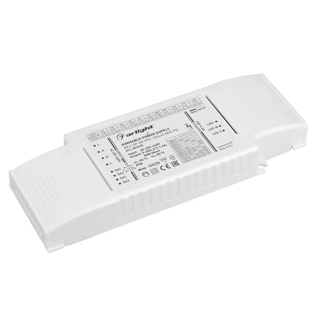 Блок питания ARJ-SP-50-PFC-DALI2-MIX-PD (50W, 9-55V, 0.7-1.2А) (Arlight, IP20 Пластик, 5 лет), артикул 041418