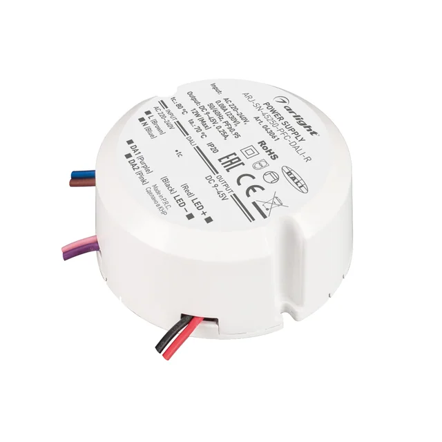 Блок питания ARJ-SN-45250-PFC-DALI-R (12W, 9-45V, 0.25A) (Arlight, IP20 Пластик, 3 года), артикул 043061