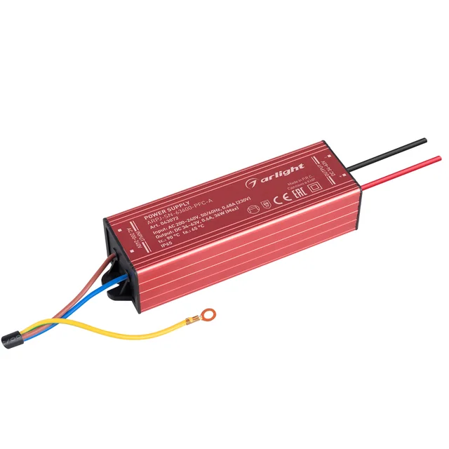 Блок питания ARPJ-SN-63600-PFC-A (36W, 34-63V, 600mA) (Arlight, IP65 Металл, 3 года), артикул 043072