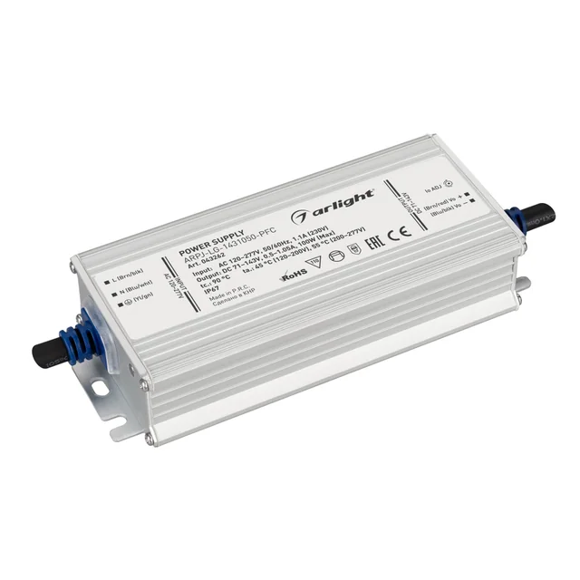 Блок питания ARPJ-LG-1431050-PFC (100W, 71-143V, 0.5-1.05A) (Arlight, IP67 Металл, 5 лет), артикул 043262