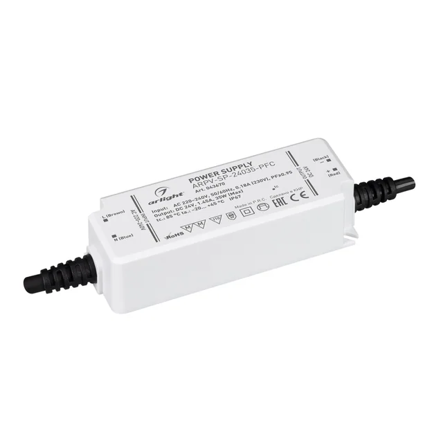 Блок питания ARPV-SP-24035-PFC (24V, 1.45A, 35W) (Arlight, IP67 Пластик, 5 лет), артикул 043670