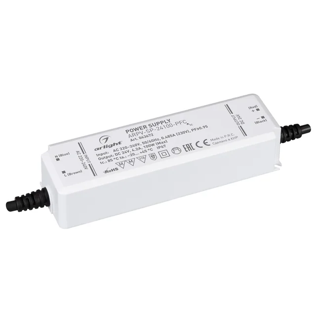 Блок питания ARPV-SP-24100-PFC (24V, 4.2A, 100W) (Arlight, IP67 Пластик, 5 лет), артикул 043672