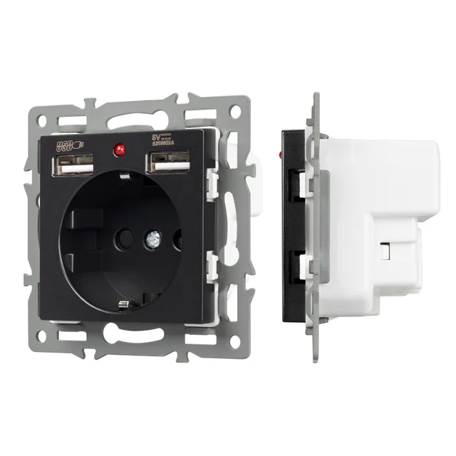 Механизм розетки с USB зарядкой SCT-MUAA-PL-BK (250V, 16A) (Arlight, -), артикул 043734