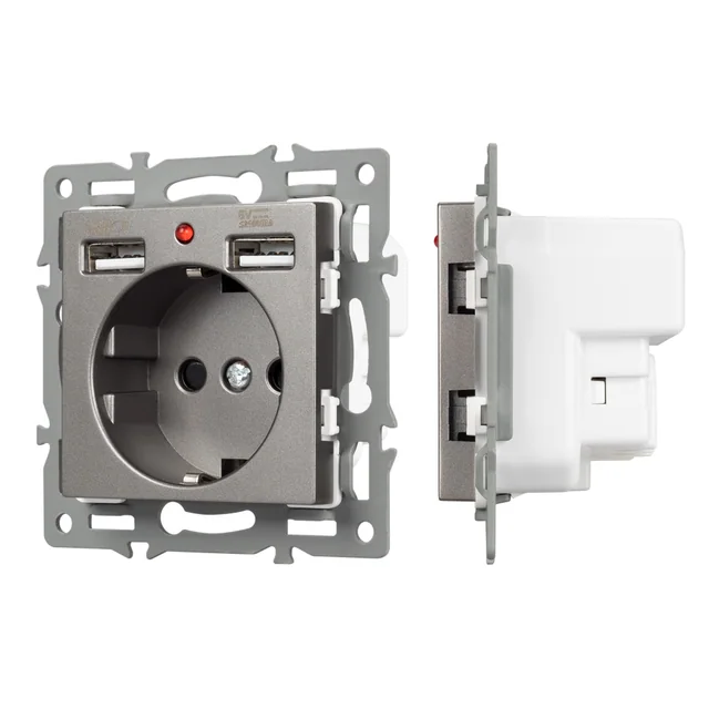 Механизм розетки с USB зарядкой SCT-MUAA-PL-GR (250V, 16A) (Arlight, -), артикул 043735