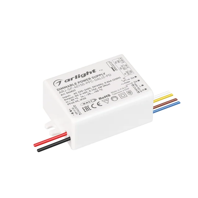 Блок питания ARJ-SP-40150-PFC-DALI2-PD (6W, 3-40V, 150mA) (Arlight, IP20 Пластик, 5 лет), артикул 044822