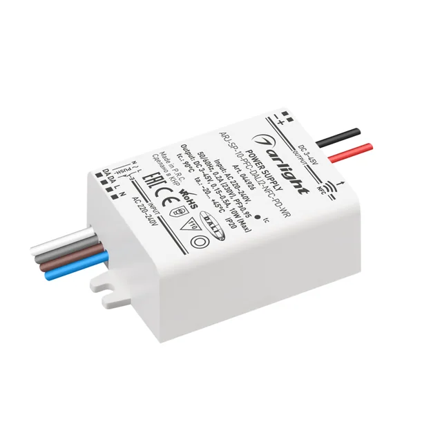 Блок питания ARJ-SP-10-PFC-DALI2-NFC-PD-WR (10W, 3-45V, 0.15-0.5A) (Arlight, IP20 Пластик, 5 лет), артикул 044926