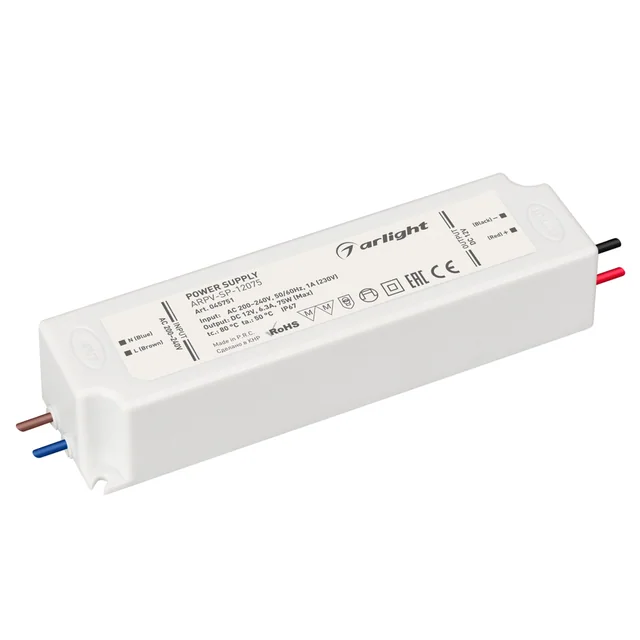 Блок питания ARPV-SP-12075 (12V, 6.3A, 75W) (Arlight, IP67 Пластик, 5 лет), артикул 045751