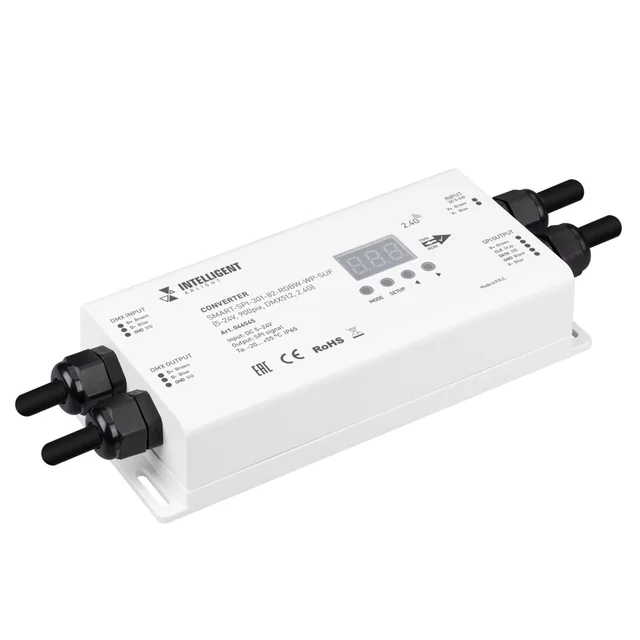 INTELLIGENT ARLIGHT Конвертер SMART-SPI-301-82-RGBW-WP-SUF (5-24V, 900pix, DMX512, 2.4G) (IARL, IP65 Пластик, 5 лет), артикул 046545