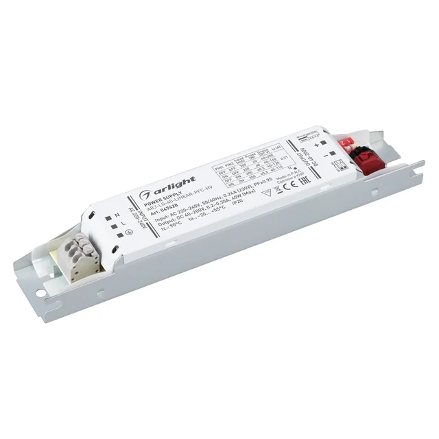 Блок питания ARJ-LG-40-LINEAR-PFC-HV (40W, 40-200V, 0.2-0.35A) (Arlight, IP20 Металл, 5 лет), артикул 047428