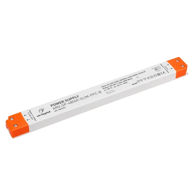 Блок питания ARV-SP-48060-SLIM-PFC-B (48V, 1.25A, 60W) (Arlight, IP20 Пластик, 5 лет), артикул 047974