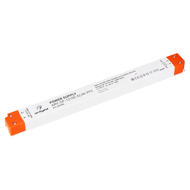 Блок питания ARV-SP-12100-SLIM-PFC (12V, 8.33A, 100W) (Arlight, IP20 Пластик, 5 лет), артикул 047990