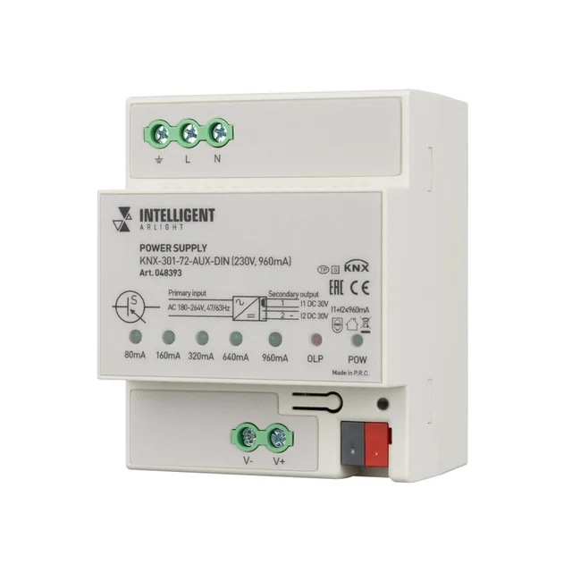 INTELLIGENT ARLIGHT Блок питания шины KNX-301-72-AUX-DIN (230V, 960mA) (IARL, IP20 Пластик, 2 года), артикул 048393