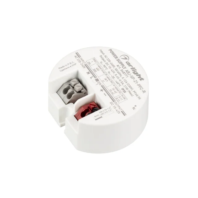 Блок питания ARJ-SP-21-PFC-R (21W, 15-42V, 0.45-0.5A) (Arlight, IP20 Пластик, 5 лет), артикул 048771