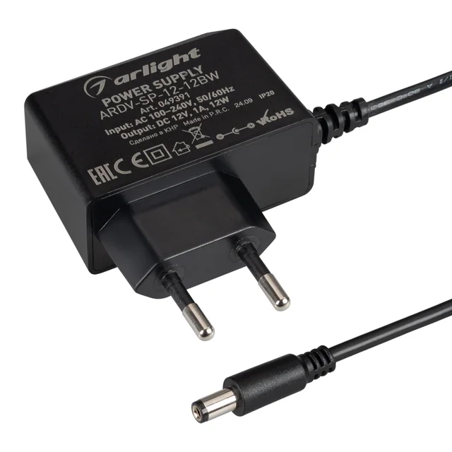 Блок питания ARDV-SP-12-12BW (12V, 1A, 12W) (Arlight, Адаптер, 5 лет), артикул 049391