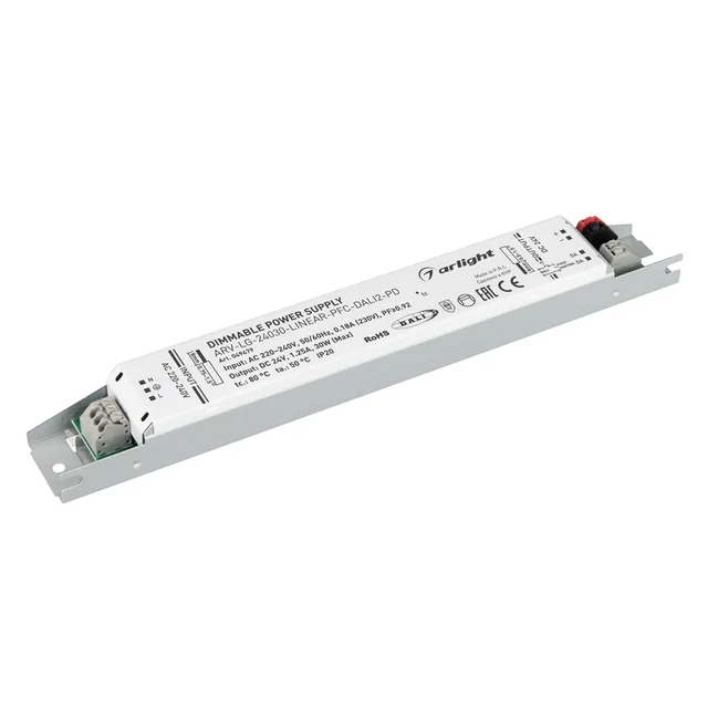 Блок питания ARV-LG-24030-LINEAR-PFC-DALI2-PD (24V, 1.25A, 30W) (Arlight, IP20 Металл, 5 лет), артикул 049479
