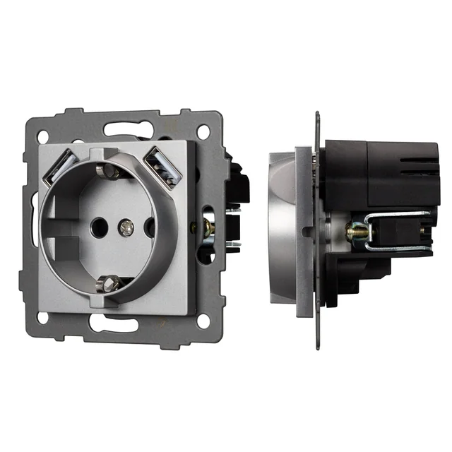 Механизм розетки с USB зарядкой SCT-MUAA-PL-GR-V (250V, 16A) (Arlight, -), артикул 049820