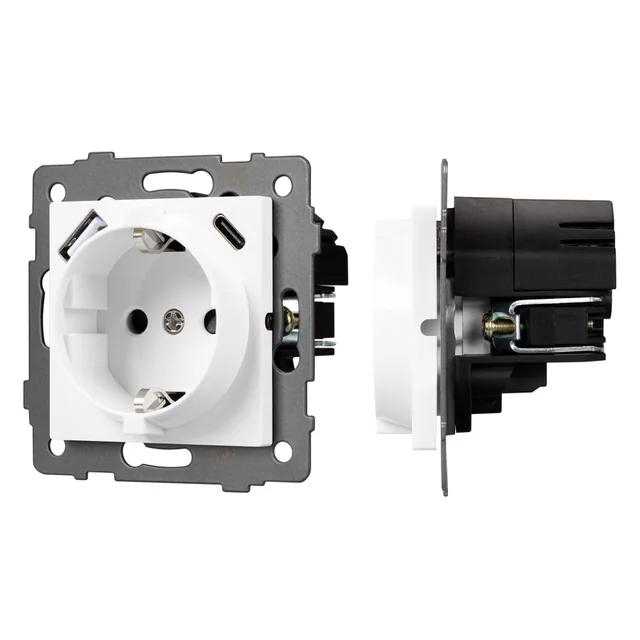 Механизм розетки с быстрой USB зарядкой SCT-MUAC-PL-WH-V (250V, 16A) (Arlight, -), артикул 049822