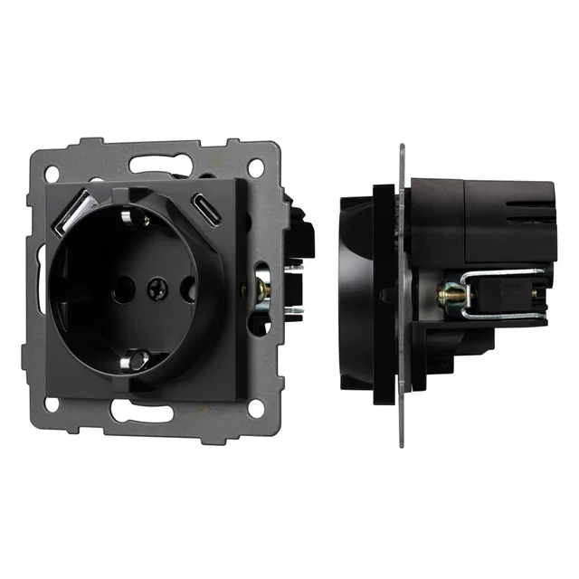 Механизм розетки с USB зарядкой SCT-MUAC-PL-BK-V (250V, 16A) (Arlight, -), артикул 049830