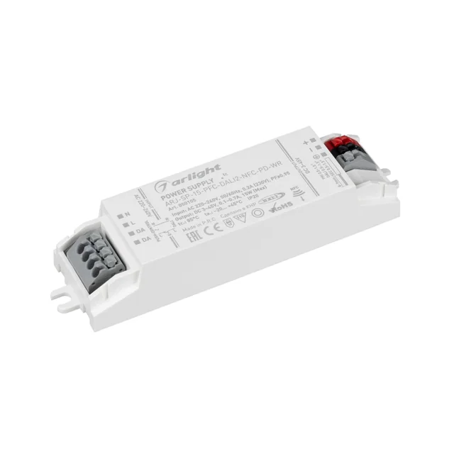 Блок питания ARJ-SP-15-PFC-DALI2-NFC-PD-WR (15W, 3-45V, 0.1-0.7A) (Arlight, IP20 Пластик, 5 лет), артикул 050105