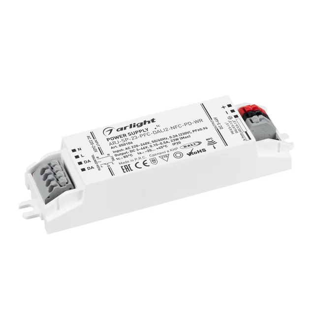 Блок питания ARJ-SP-23-PFC-DALI2-NFC-PD-WR (23W, 3-46V, 0.15-0.5A) (Arlight, IP20 Пластик, 5 лет), артикул 050106