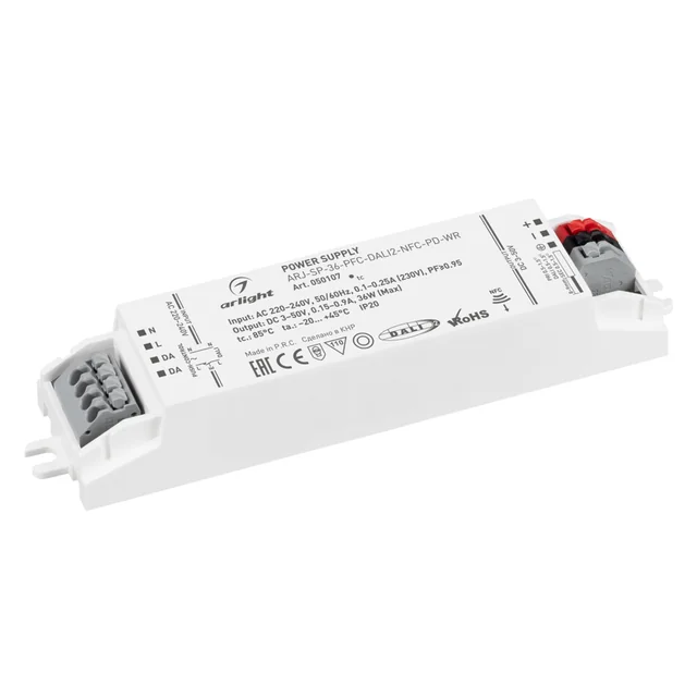Блок питания ARJ-SP-36-PFC-DALI2-NFC-PD-WR (36W, 3-50V, 0.15-0.9A) (Arlight, IP20 Пластик, 5 лет), артикул 050107