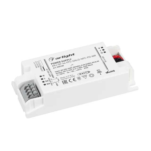 Блок питания ARJ-SP-44-PFC-DALI2-NFC-PD-WR (44W, 3-45V, 0.3-1.05A) (Arlight, IP20 Пластик, 5 лет), артикул 050108