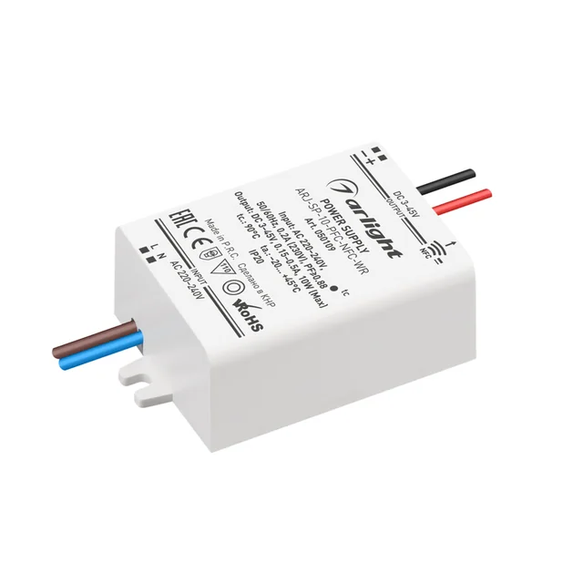 Блок питания ARJ-SP-10-PFC-NFC-WR (10W, 3-45V, 0.15-0.5A) (Arlight, IP20 Пластик, 5 лет), артикул 050109