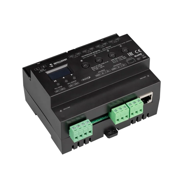 INTELLIGENT ARLIGHT Релейный модуль DALI-SWITCH-708-82-4G-D2-DRO-RDM-DIN Black (230V, 4x10A, DMX512) (IARL, IP20 Пластик, 5 лет), артикул 050430