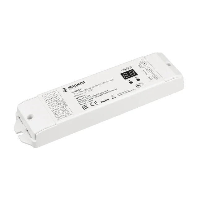 INTELLIGENT ARLIGHT Диммер DALI-PWM-105-82-1G-SH-D2-DRI-PS-SUF White (12-48V, 5x3A) (IARL, IP20 Пластик, 5 лет), артикул 050431