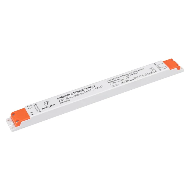 Блок питания ARV-SP-24060-SLIM-PFC-DALI2 (24V, 2.5A, 60W) (Arlight, IP20 Пластик, 5 лет), артикул 050558