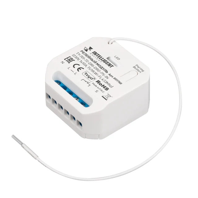 INTELLIGENT ARLIGHT Релейный модуль TY-701-72-DRI-DRO-PS-IN (230V, 1x10A, TUYA Wi-Fi, 433Mhz) (IARL, IP20 Пластик, 3 года), артикул 051760