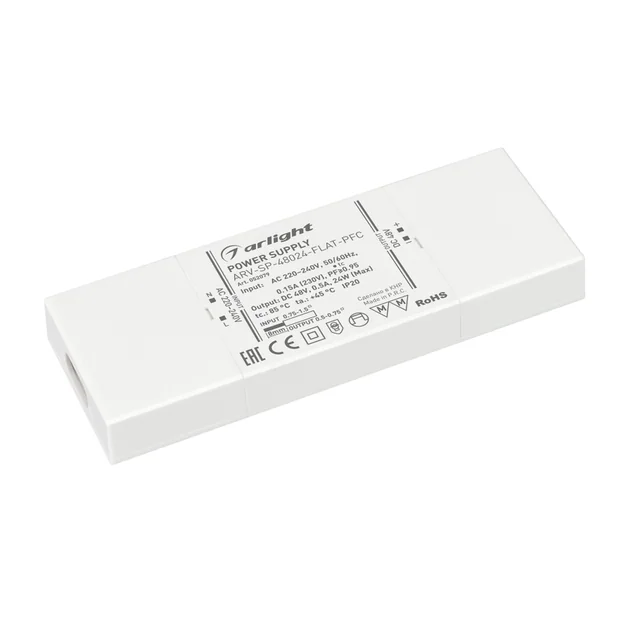 Блок питания ARV-SP-48024-FLAT-PFC (48V, 0.5A, 24W) (Arlight, IP20 Пластик, 5 лет), артикул 052079