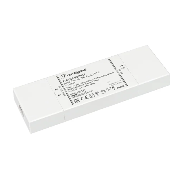 Блок питания ARV-SP-48036-FLAT-PFC (48V, 0.75A, 36W) (Arlight, IP20 Пластик, 5 лет), артикул 052080