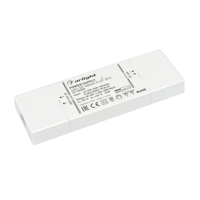 Блок питания ARV-SP-48060-FLAT-PFC (48V, 1.25A, 60W) (Arlight, IP20 Пластик, 5 лет), артикул 052081