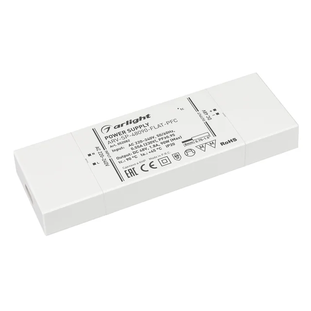 Блок питания ARV-SP-48090-FLAT-PFC (48V, 1.8A, 90W) (Arlight, IP20 Пластик, 5 лет), артикул 052082