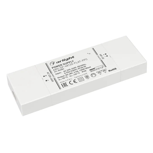 Блок питания ARV-SP-48120-FLAT-PFC (48V, 2.5A, 120W) (Arlight, IP20 Пластик, 5 лет), артикул 052083