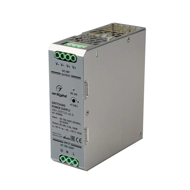 Блок питания ARV-DRP120-48-B (48V, 2.5A, 120W) (Arlight, IP20 Металл, 5 лет), артикул 052806