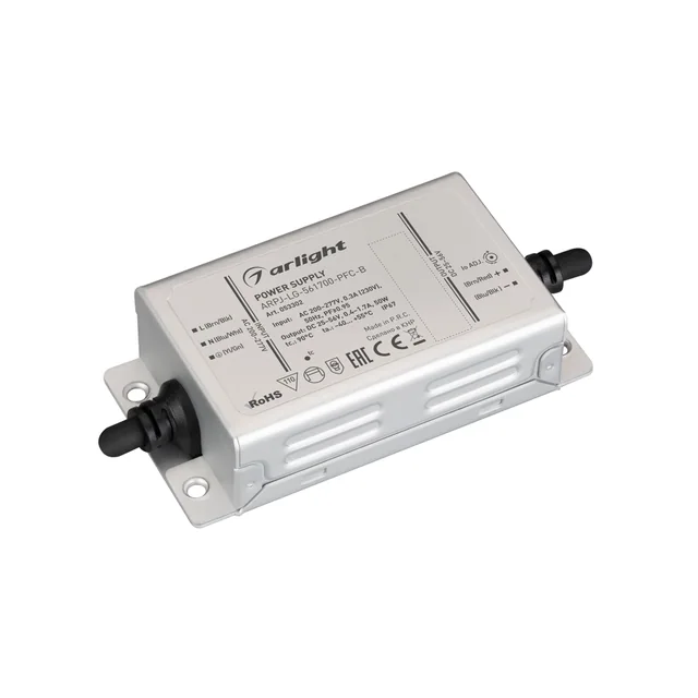 Блок питания ARPJ-LG-561700-PFC-B (50W, 25-56V, 0.4-1.7A) (Arlight, IP67 Металл, 5 лет), артикул 053302