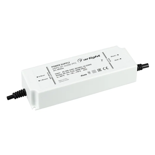Блок питания ARPV-SP-24200-PFC (24V, 8.3A, 200W) (Arlight, IP67 Пластик, 5 лет), артикул 053664