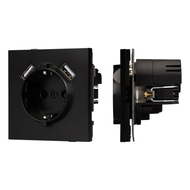 Механизм розетки с USB зарядкой SCT-TENDO-MUAA-PL-BK (230V, 16A) (Arlight, Черный), артикул 054083
