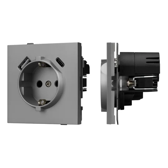 Механизм розетки с USB зарядкой SCT-TENDO-MUAC-PL-GR (230V, 16A) (Arlight, Графитовый), артикул 054088