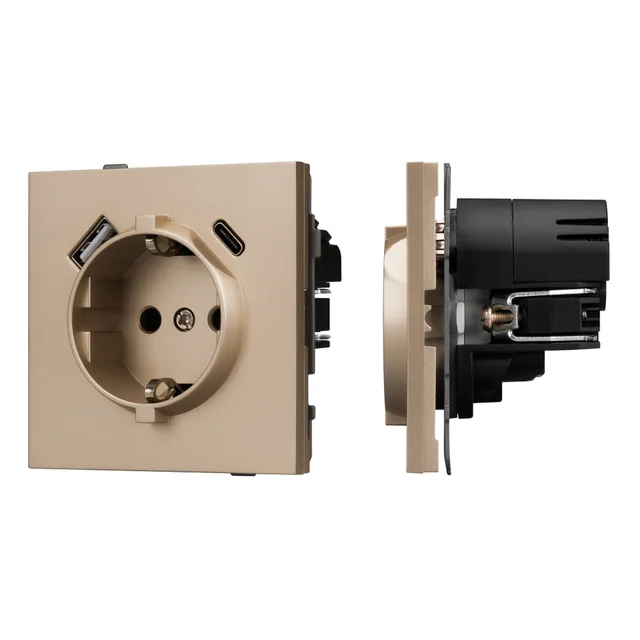 Механизм розетки с USB зарядкой SCT-TENDO-MUAC-PL-GD (230V, 16A) (Arlight, Песочный), артикул 054089