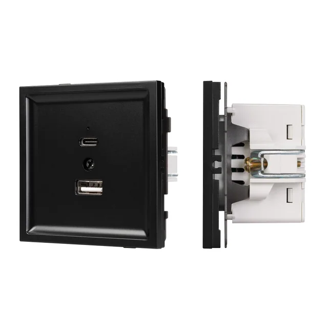 Механизм USB розетки SCT-TENDO-MUAC-PL-BK (5V, 3A, QC3) (Arlight, Черный), артикул 054095