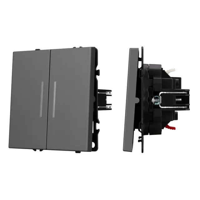 Механизм выключателя двухклавишный непроходной LED SWT-NOBE-MK02-SFPL-L-GR (230V, 10A) (Arlight, Серый базальт), артикул 054266