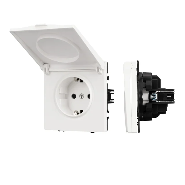 ARL NOBE Розетка зк со шторками и крышкой софт-тач белый кварц SCT-MCP-SFPL-WH (250V, 16A) (Arlight, -), артикул 054280(1)