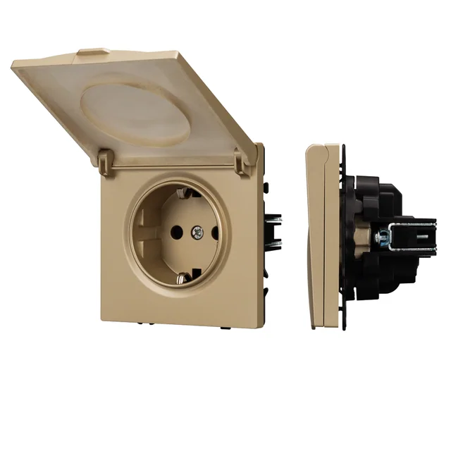 Механизм розетки влагозащищённый SCT-NOBE-MCP-SFPL-GD (230V, 16A) (Arlight, Золотой песок), артикул 054282