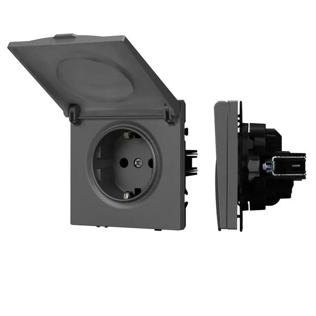 Механизм розетки влагозащищённый SCT-NOBE-MCP-SFPL-GR (230V, 16A) (Arlight, Серый базальт), артикул 054283