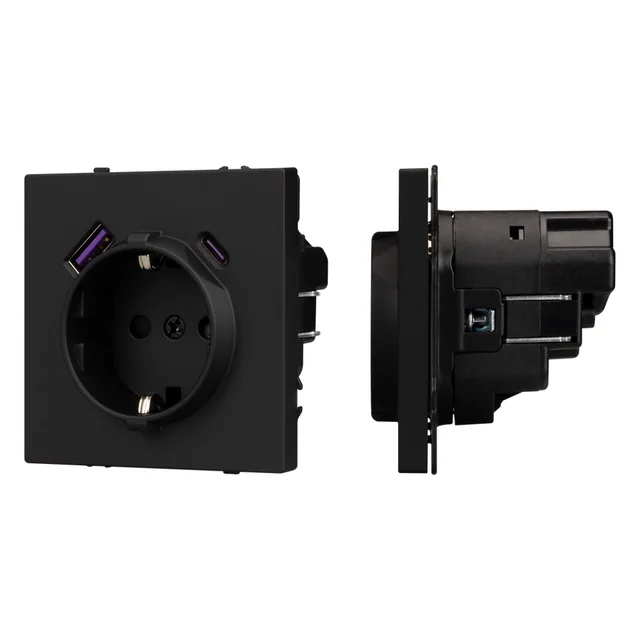 Механизм розетки с USB зарядкой SCT-NOBE-MUAC-SFPL-BK (230V, 16A) (Arlight, Черный оникс), артикул 054285